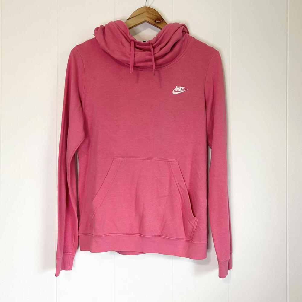 Nike Logo Pink Long Sleeve Pullover Hoodie Jacket Sweater Women's Medium